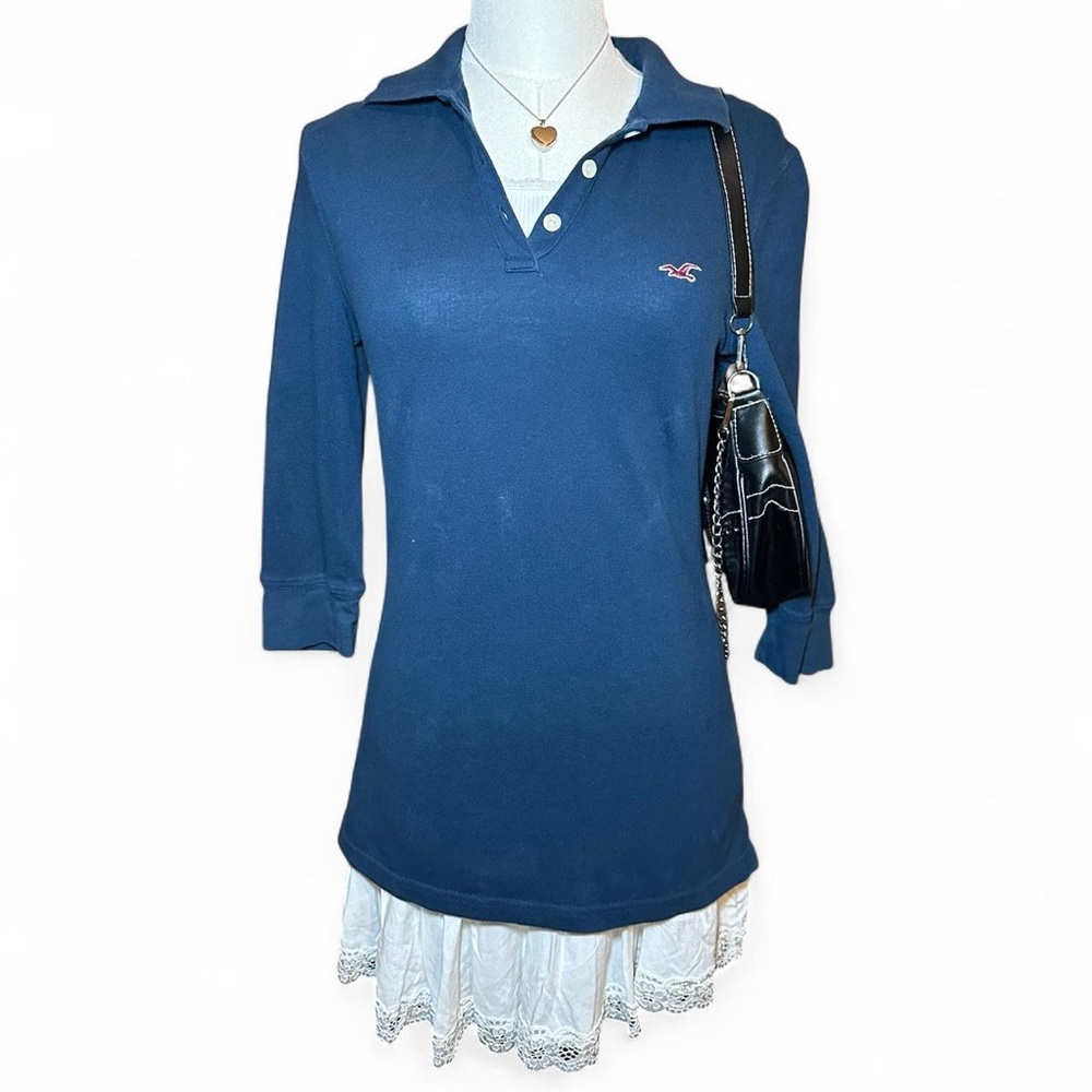 Y2K Vintage Hollister Cotton Polo Navy Blue Preppy Indie Sleaze